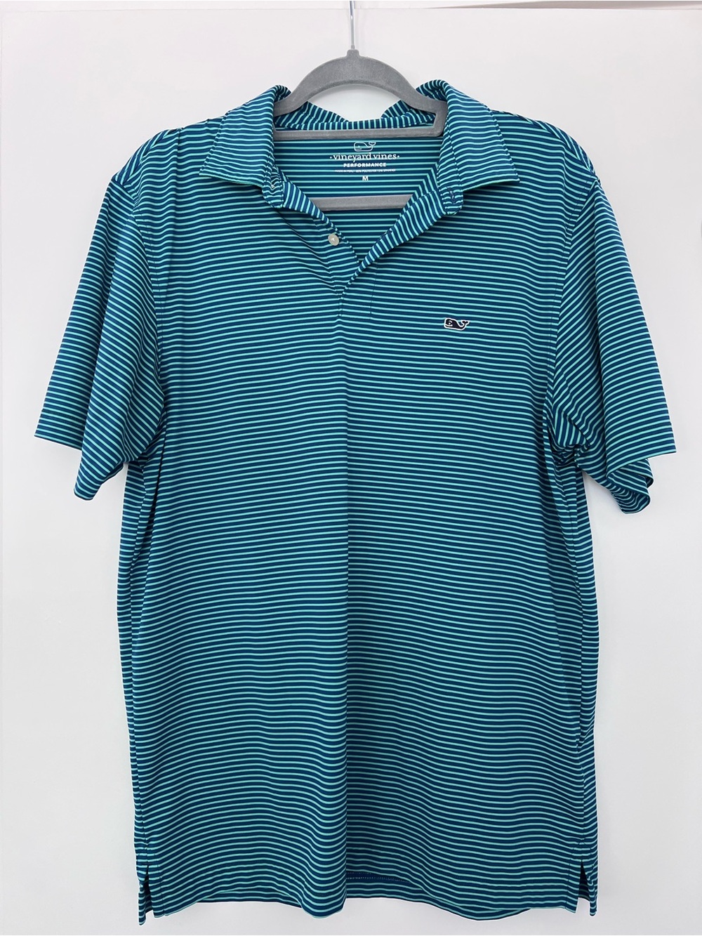 Vineyard Vines Teal and White Striped Polo